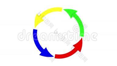旋转彩色圆圈，箭头隔离在白色背景上。